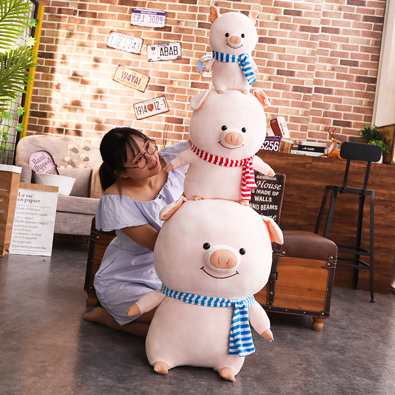 30/55/80 cm Soft Scarf Pig Adorable Plush Toy Soft Stuffed Pig Lovely Dolls for Kids Appease Toy Baby's Room Decoration
