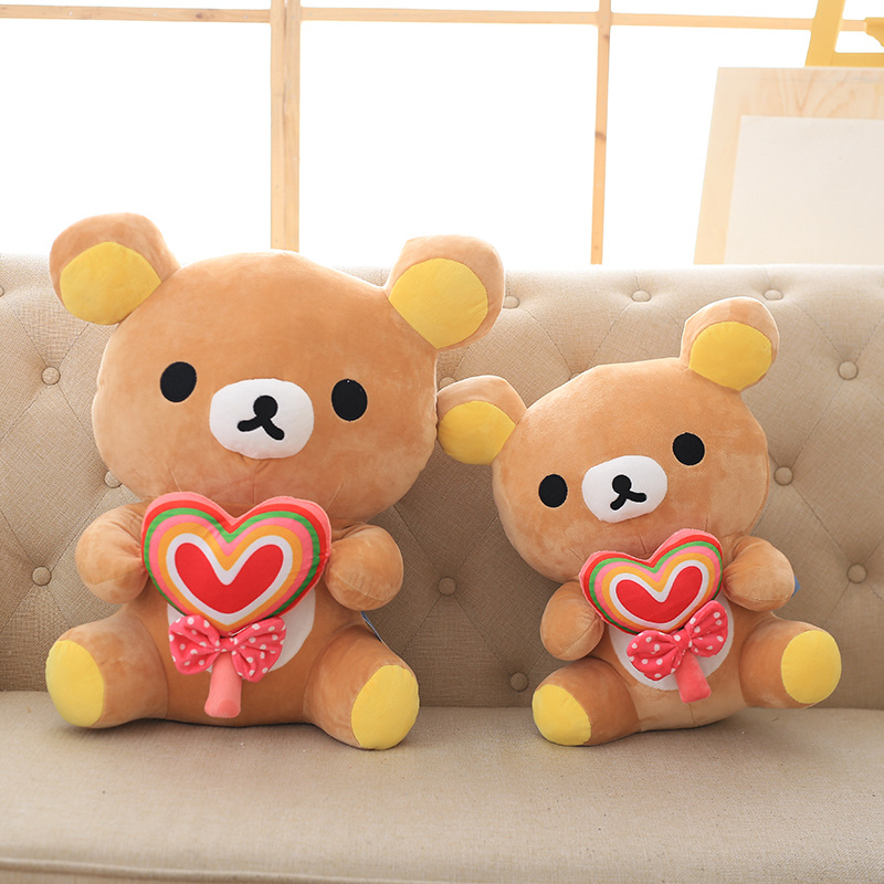 30/40/50 cm Soft Rilakkuma Bear With Heart Shape Candy Pop Plush Toy Stuffed Animal Teddy Bear Bed Toy For Children's Gift