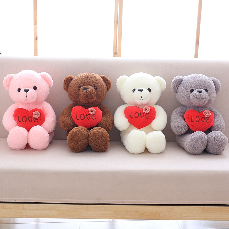 40/50/60 Soft Teddy Bear Plush Toy Stuffed Animal Bear With Love Heart Placating Toy For Wedding Or Valentine's Day Gift