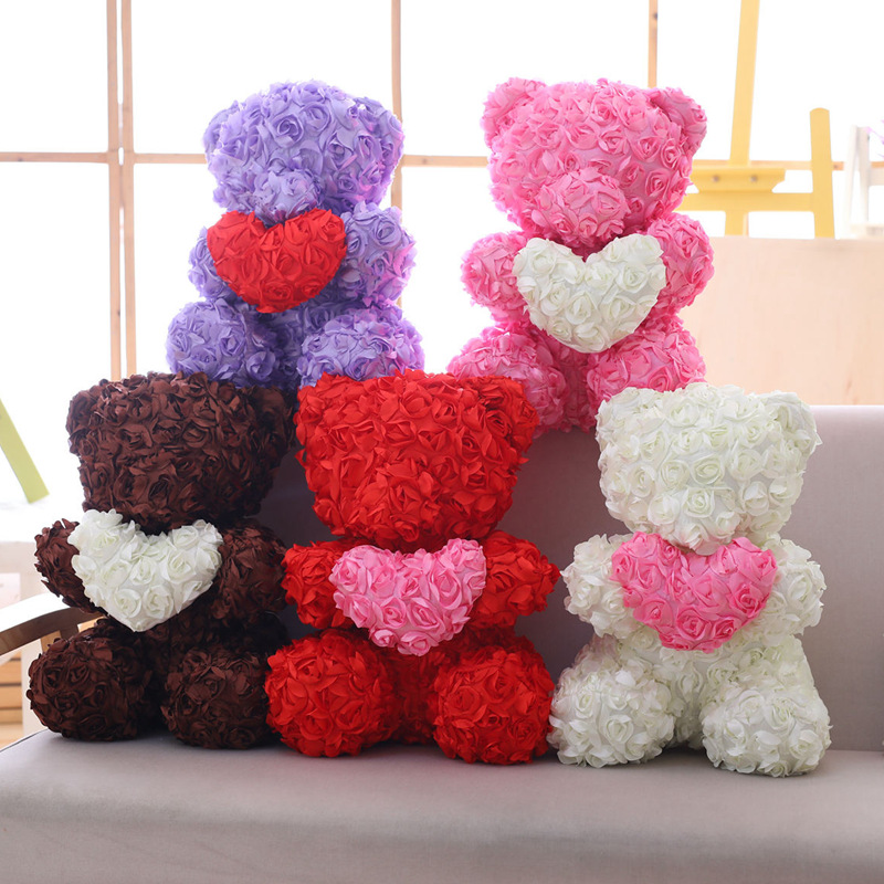 40 cm Rose Teddy Bear Toy Stuffed Animal Bear With Love Heart Placating Toy For Wedding Or Valentine's Day Gift