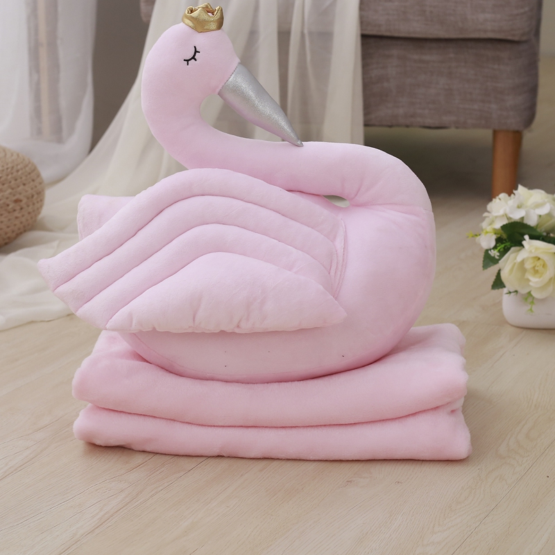 Swan Plush Toy Soft Stuffed Cute Animal Swan With Blanket Lovely Dolls for Kids Appease Toy Baby Girl's Sleeping Room Decoration