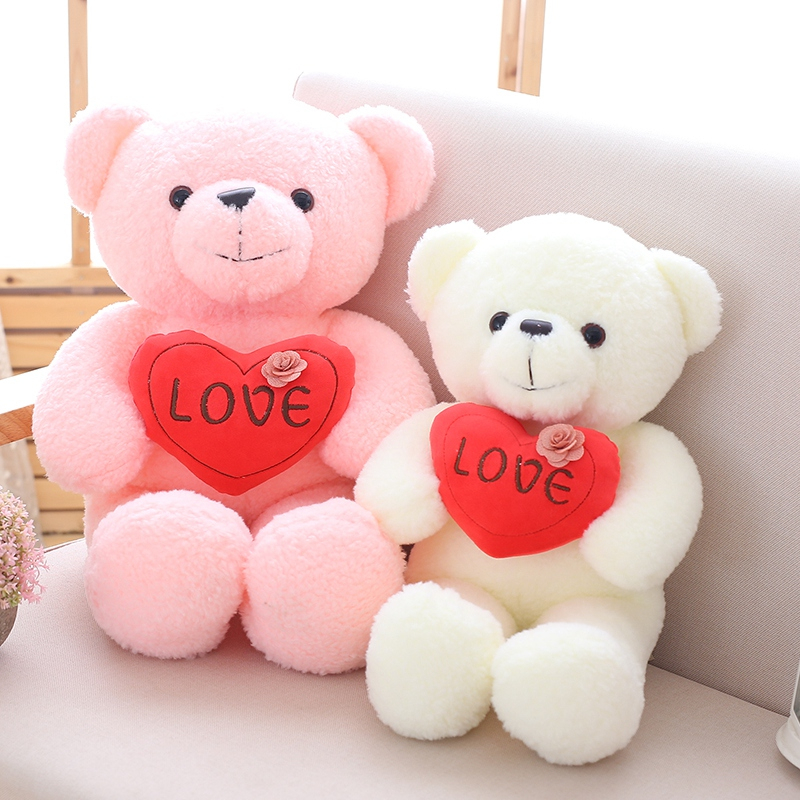 40/50/60 Soft Teddy Bear Plush Toy Stuffed Animal Bear With Love Heart Placating Toy For Wedding Or Valentine's Day Gift