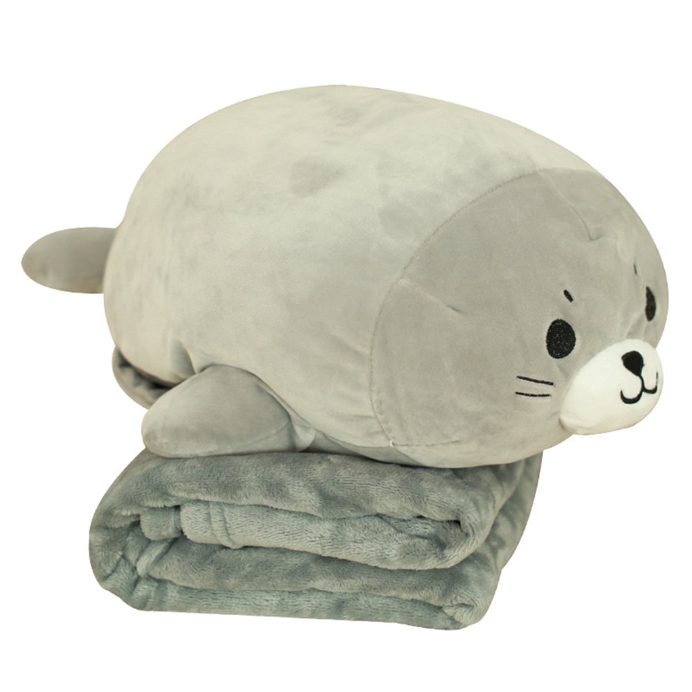 40 cm Stuffed Sea Lion Plush Toy Soft Pillow With Blanket Cute Animal Toy Cushion Doll for Kids Children's Bed